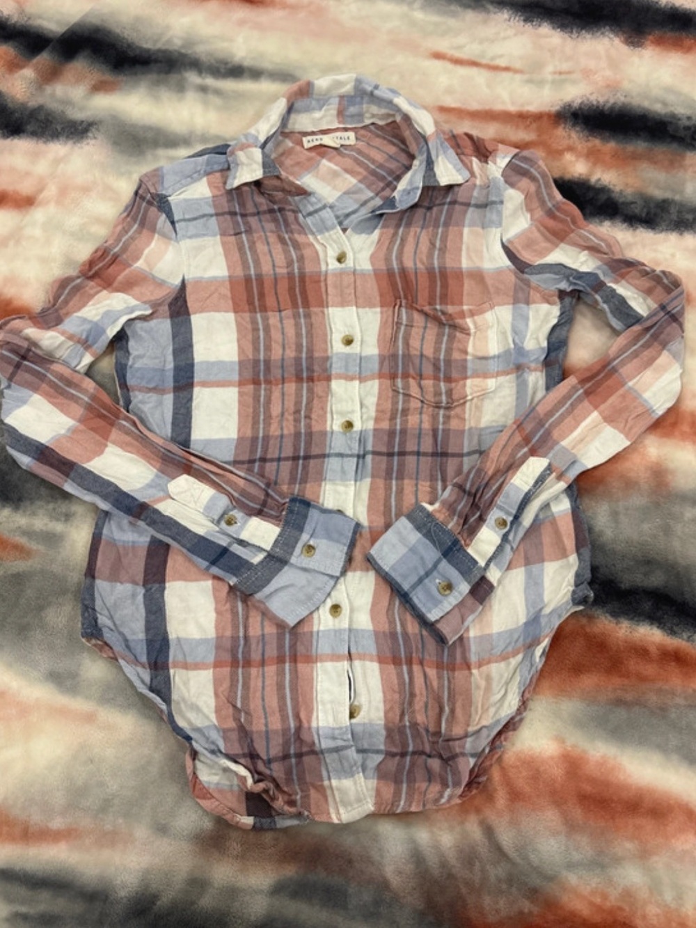 Aeropostale Pink & Light Blue Plaid Button-Down Shirt - Kids